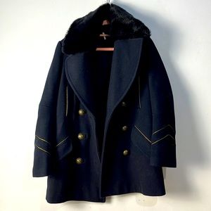 Free People Sedgwick Detachable Faux Fur Collar Peacoat Coat Navy Size XS